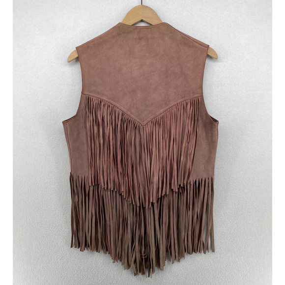 Vtg IBEX Vest Womens M Elegance Leather Western Waistcoat Fringed Pink England - Picture 3 of 13